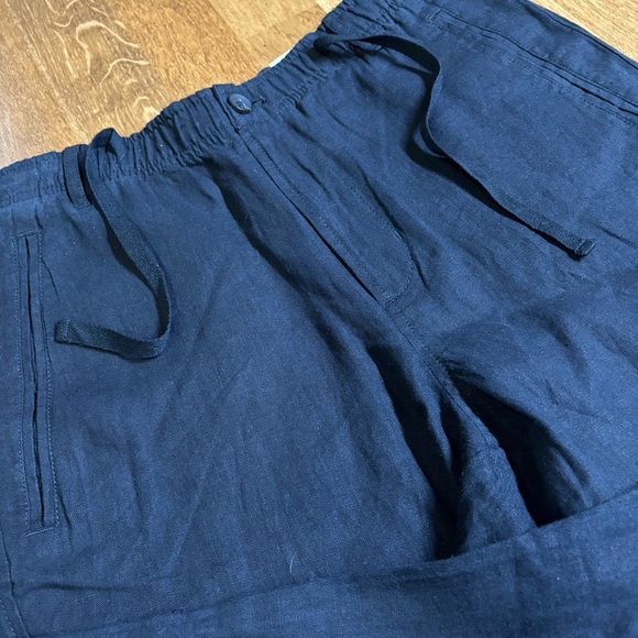 NWT women’s Black 100% linen drawstring pants wide leg. Sz M sustainable - Picture 2 of 11